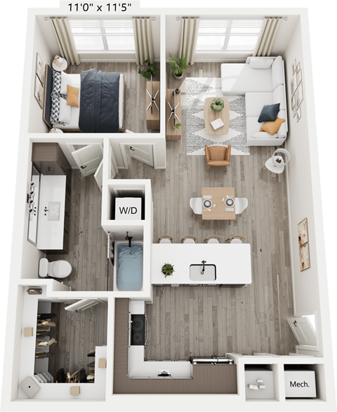 a 2 bedroom floor plan with a bathroom and a living room